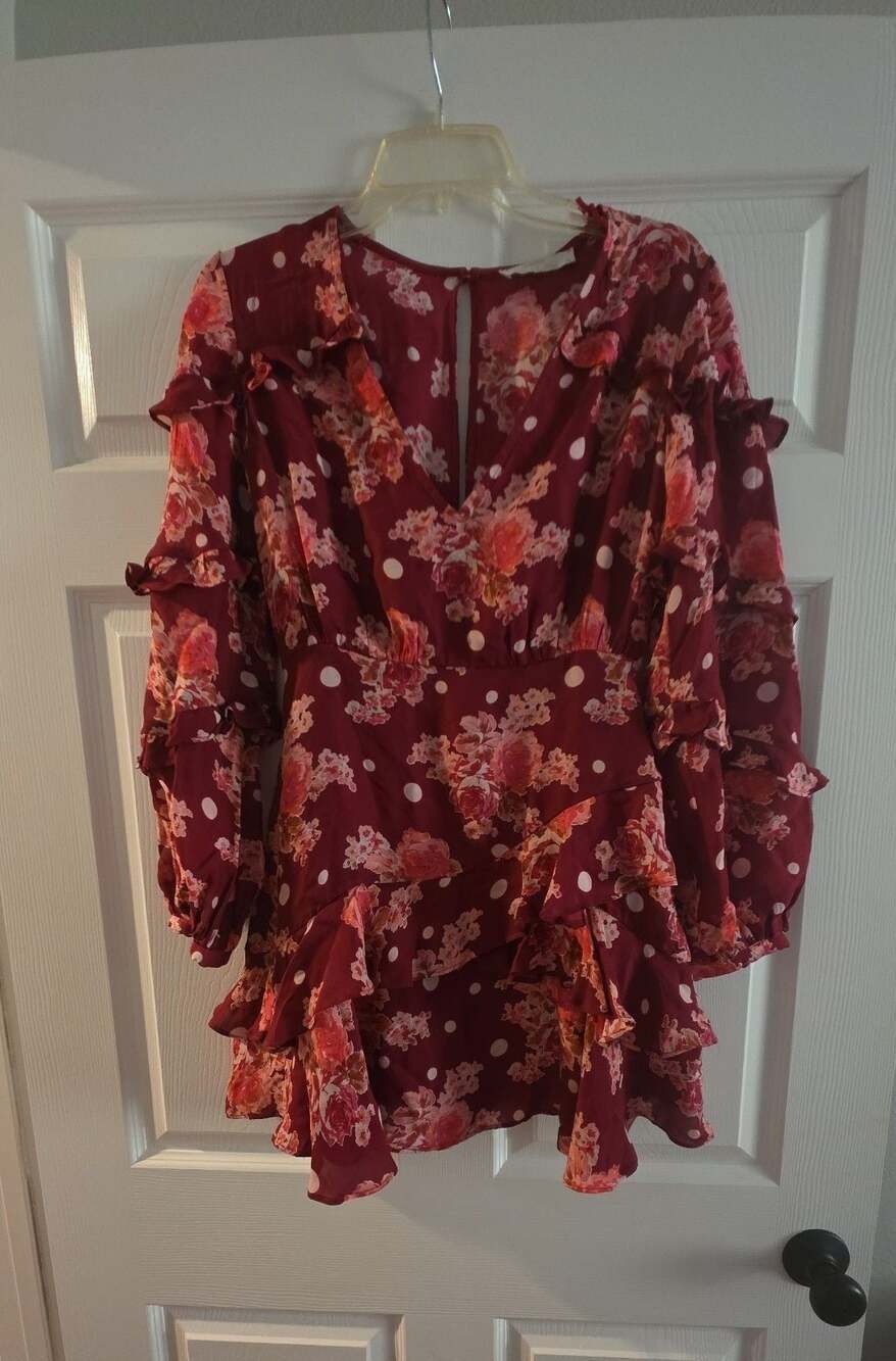 La Maison Talulah Florence Ruffle Mini Dress Cottagecore Romantic Red XS